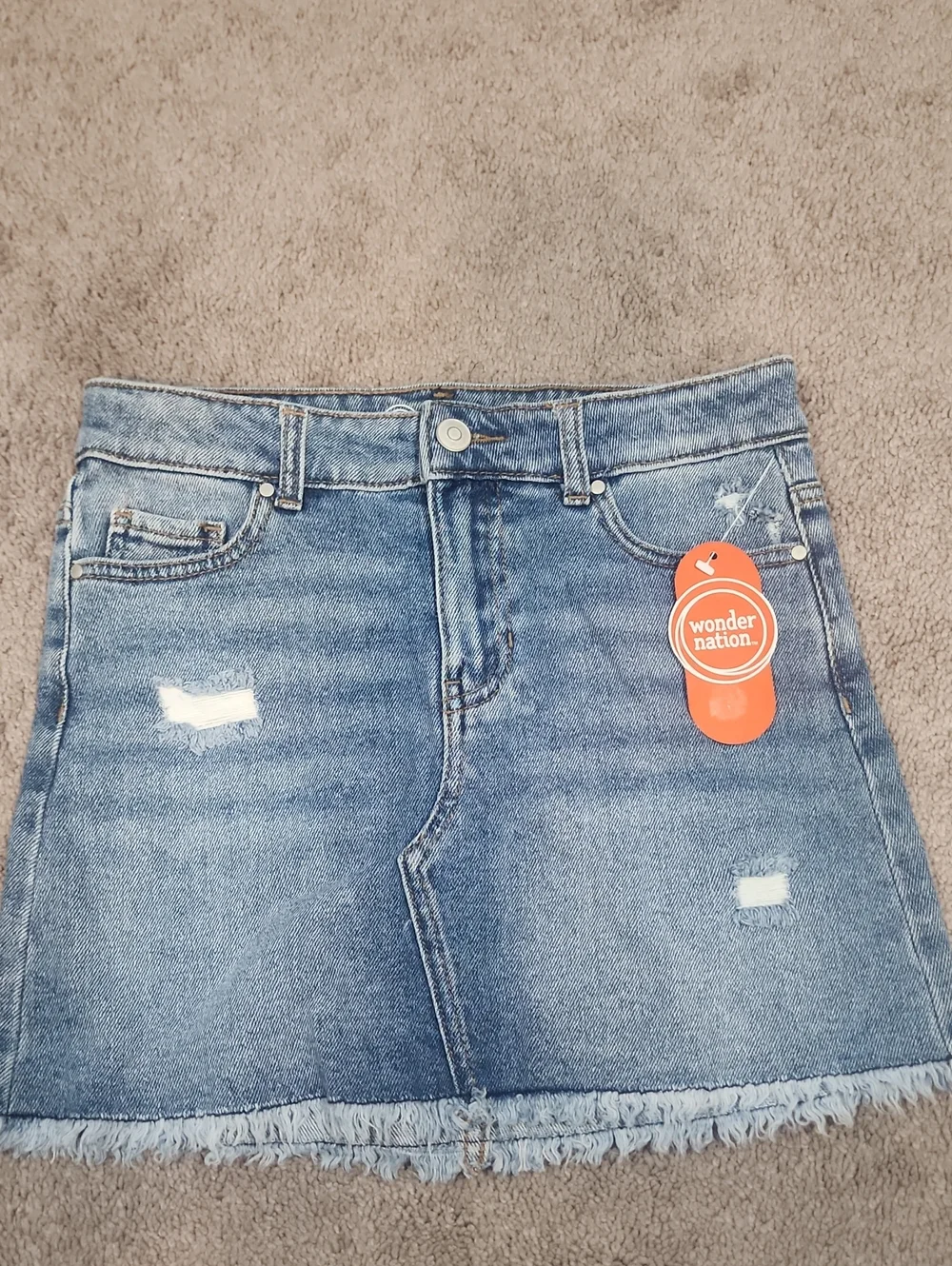 Wonder Nation Denim Mini Skirt with Frayed Hem M (7-8)